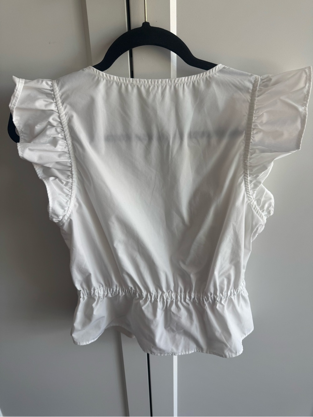 MELISSA NEPTON White V-Neck Ruffle Sleeve Peplum Top with Faux Leather front - Picture 2 of 3